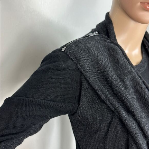 All Saints Black Gray Draped Front Long Sleeve Cardigan Sweater Size 0 - Picture 3 of 10